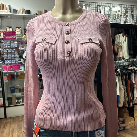 Pink Ribbed Long Sleeve Top - Picture 6 of 9